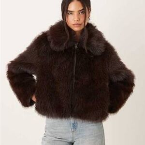 Mango Brown Faux Fur Jacket